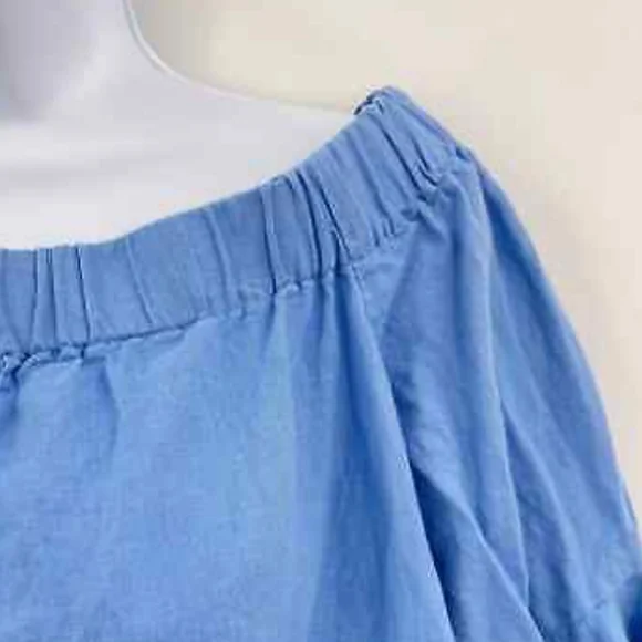 Zara Dress Linen Cotton Blend Blue Off the Shoulder Bell Sleeve Coastal Size M - Picture 3 of 6